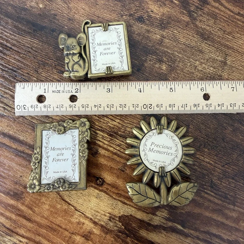 Set Of 3 AMC Brass Miniature Picture Frames Sunflower Mouse Flowers USA